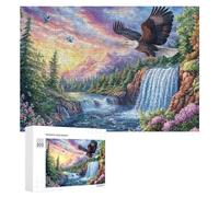 Águila Calva Volando sobre Lobos y río Puzzle 300 Piezas para Adolescentes 14+ Juego Educativo Pensamiento Crítico Regalo para Estudios 300 PCS