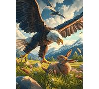 Águila Cazando un Conejo in A Mountain Meadow Rompecabezas 300 Piezas Cartón Grueso para Parejas Planta de Vida Silvestre para Enmarcar Decoración Mural Pieza De Colección Original 300
