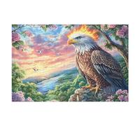 Águila de Cabeza de Fuego sobre una Roca con un árbol en Flor Puzzles 1000 Piezas Maquetas 3D Construir Sin Pegamento Rompecabezas Educativo para Familia Desafío Intelectual Decoración Hogar 1000 PCS