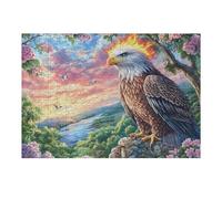 Águila de Cabeza de Fuego sobre una Roca con un árbol en Flor Puzzles 300 Piezas Maquetas 3D Educativas Rompecabezas para Familia Construir DIY Moderno Aliviar Estrés Decoración 300 PCS