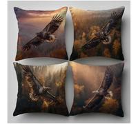 áGuila Fundas Cojines 60x60 4 Piezas, Funda Cojin Montañas Patrón con Doble Cara Impresión y Cremallera invisible Diseño, Terciopelo Cojines Exterior Impermeable, Balcón Terraza Jardín Decor,Model825