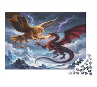 Águila Gigante mítica contra dragón Rojo Puzzle de 1000 Piezas Papel para Adultos Tormenta montaña Nevada Juego de Puzzle 1000 Piezas Relajación Hogar 38x26cm/1000pcs