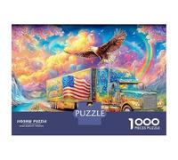Águila por Encima de la Bandera de los Estados Unidos Puzzle De 1000 Piezas majestuosa Águila Ocio Familiar, Adultos Y Niños 52x38cm/1000pcs
