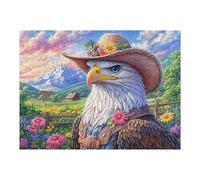 Águila Vaquero con Flores y una cabaña de montaña Puzzles 500 Piezas Desafío Nivel Difícil Rompecabezas para Adultos Aliviar Estrés Decoración Hogar DIY Moderno Portátil 500 PCS