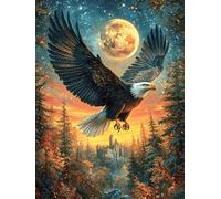 Águila volando sobre un bosque iluminado por la luna Rompecabezas 300 Piezas Cartón Para Adultos Sueño Mágico de Ciencia Ficción Estimulación Cognitiva Juego Familiar Decoración Mural Regalo De San Va