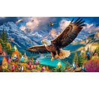 Águila Volando sobre un Pueblo de montaña Rompecabezas para Adultos: 1000 Piezas de Cartón Reciclado - Decoración 75x50cm/1000pcs