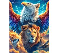 Águila y león con Plumas arcoíris Rompecabezas 300 Piezas Cartón para Adultos Vida Silvestre y Mascotas Estimulación Cognitiva Juego Familiar Decoración Mural Regalo De San Valentín 300 PCS