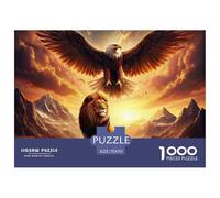 Águila y León Majestuosos Puzzle de 1000 Piezas Papel para Adultos Montañas al Atardecer Relajación Decoración Regalo Familiar 70x50cm/1000pcs