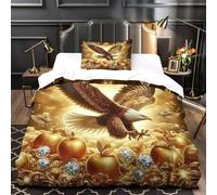 ÁguilaFunda De Edredón Imprimida En 3D Conjunto De Ropa De Cama Microfibra Suave tesoroCierre Zipper Oculto Y Fundas De Almohada para Adolescentes Y NiñosSingle(135x200cm)