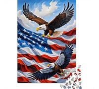 Águilas Volando Bandera de Estados Unidos Rompecabezas 1000 Piezas Regalo Navidad DIY Papel Adultos Familia Coloridos Ilustrados Desafío Imposible 38x26cm/1000pcs
