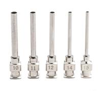 Aguja dispensadora de acero inoxidable de grado industrial de 1 pulgada de longitud, compatible con máquinas de fluidos, 10 g, 11 g, 12 g, 14 g, 15 g, tamaños de color plateado, juego de 5