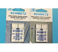 Aguja Gemela Schmetz 130-705 H-J,S 4,0/100- 75 Jeans Y Stretch 2 Piezas