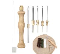 Aguja perforadora - Kit de punto de cruz ajustable de madera | Kit de copetudo para alfombras, agujas de perforación con mango de acero inoxidable, herramienta de bordado para principiantes, alfombra