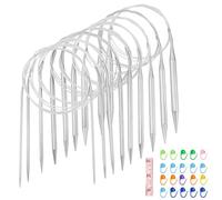 Agujas circulares de 120 cm, 9 unidades de agujas de tejer de acero inoxidable con cuerda de acero, 2,5 - 10,0 mm, juego de agujas circulares lisas, agujas circulares para bufandas, suéteres, mantas