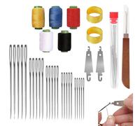 Agujas de acero para coser a mano | Kit de agujas de coser de acero Big Eye, juego de mano de inoxidable de 36 piezas con enhebrador de aguja, dedal y carretes de hilo para adultos