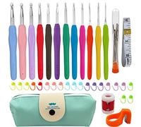 Agujas de Ganchillo，Juego de Ganchos de Ganchillo Ergonómicos Agujas de Punto Coloridas con Mango de Goma Kit de Ganchillos Accesorios con Bolsa, para Tejer en Ganchillo Proyectos