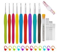 Agujas De Ganchillo Y Marcadores, 9pcs Ganchillos Crochet ErgonóMico Suave Antideslizante Mangos De Goma Juego Aguja Tejer Crochet