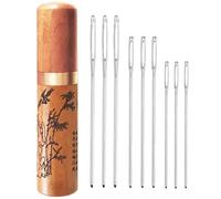 Agujas de ojo grandes, agujas de hilo 9pcs, con patrón de talla de caja de aguja de madera