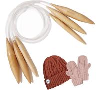 Agujas de Tejer Circulares fijas, Agujas de Punto Intercambiables Circulares - Grandes Agujas de Tejer de Madera para Hilos gruesos - Tamaños USA 19, 35 y 50 (60 pulgadas)