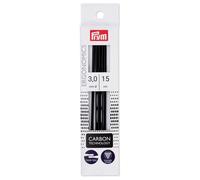 Agujas de tejer Prym Ergonomics de 6"" de doble punta de carbono, 3 mm, 5 unidades, color negro