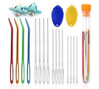 Agujas Romas Ojo Grande - Juego de 18 Agujas de Relleno de Lana con Enhebrador - Agujas de Coser de Aluminio para Tejer y Coser a Mano - Incluye Agujas Rectas y de Tapiz