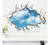 Agujero Roto 3D Cielo Azul Nube Pegatinas De Pared Salas De Estar Dormitorio Decoración Calcomanías Paisaje Ventanas Falsas Decoración Del Hogar Pegatinas
