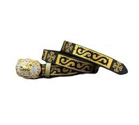 AGUTALITHIC Cinturón con Broche De Presión Y Flor Grabada Cinturones De Cuero Grabado Hebilla con Borde De Cuerda Vaquero del Oeste Caballo Al Galope Dorado(125cm/49, Horse)