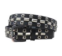 AGUTALITHIC Cinturón con Ojales Cuero Genuino Hebilla De Doble Pasador Estilo Punk Rock Remache Rectangular Cinturones con Tachuelas Accesorio Informal(105cm/41, Black)