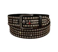 AGUTALITHIC Cinturón con Remaches Redondos De 4 Files Incrustaciones De Diamantes De Imitación Punk Resistente Cinturones Accesorio Unisex(120cm/47, Black)