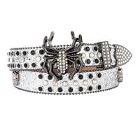 AGUTALITHIC Cinturón con Tachuelas Brillo Remache con Calavera Lentejuelas Brillantes Cinturones Hebilla Western con Araña De Rhinestone Grabada(120cm/47, Silver)