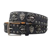 AGUTALITHIC Cinturón con Tachuelas Estilo Western para Hombres Y Mujeres, Araña Punk Y Remache Redondo Cinturones De Cuero Brillante con Hebilla De Una Sola Punta(125cm/49, Black)