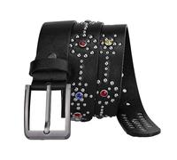 AGUTALITHIC Cinturón con Tachuelas Multicolor Rhinestone Brillante Remache Redondo En Forma Circular Cinturones De Cuero para Vaqueros, Pantalones Y Vestidos(125cm/49, Black)