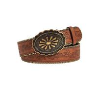 AGUTALITHIC Cinturón con tachuelas occidentales para hombres y mujeres, correa de cuero con hebilla ovalada grabada en oro antiguo, marrón, 100cm/39"