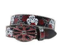 AGUTALITHIC Cinturón con Tachuelas para Mujer Y Hombre Cinturones Estampado De Rosa Roja Calavera con Grafiti Correa Hebilla Ovalada Hueca con Pedrería Brillante(105cm/41, Black)