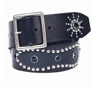 AGUTALITHIC Cinturón con Tachuelas Western Remache Redondo En Arreglo Incrustaciones De Turquesa/Negra Rhinestone Cinturones De Cuero Hebilla Cuadrada De Púas(125cm/49, Black)