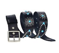 AGUTALITHIC Cinturón con Tachuelas Western Remache Redondo En Arreglo Incrustaciones De Turquesa/Negra Rhinestone Cinturones De Cuero Hebilla Cuadrada De Púas(125cm/49, Blue)