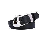 AGUTALITHIC Cinturón De Cuero para Mujer Moda Casual 2.4cm De Ancho Cinturones con Hebilla Plateada Brillante con Formas Líquidas para Jeans, Pantalones Y Vestidos(95cm/37, Black)