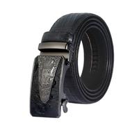 AGUTALITHIC Cinturón De Piel con Estampado De Cocodrilo Cinturones De Trinquete para Hombre Y Mujer Vestido E Informal Hebilla Plateada Ajustable con Cabeza De Cocodrilo Grabada(130cm/51, Black)