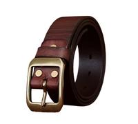 AGUTALITHIC Cinturón De Piel De Vacuno Hecho a Mano para Hombres Y Mujeres, Cinturones Vintage De 3,8cm De Ancho, Hebilla De Una Sola Punta De Latón Macizo Resistente(130cm/51, Coffee)