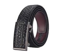 AGUTALITHIC Cinturón De Trinquete Relieve Microajustable Correa De Cuero Costuras Cinturones Hebilla Automática Con Estampado De Cocodrilo Grabado(120cm/47, Black-Dark Buckle)