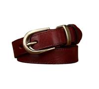 AGUTALITHIC Cinturón Fino De Cuero para Mujer Ajustable Y Delgado 2.4cm De Ancho Hecho a Mano Correa Cosida Cinturones con Hebilla De Latón Macizo para Vestidos Y Vaqueros(110cm/43, Reddish Brown)