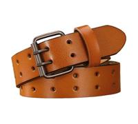 AGUTALITHIC Cinturón Hebilla De Doble Puntas, Correa De Cuero para Jeans con 2 Agujeros 3,2cm De Ancho Cinturones De Vestir para El Trabajo para Hombres Y Mujeres(120cm/47, Khaki)