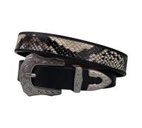 AGUTALITHIC - Cinturón para hombre y mujer, con hebilla plateada con flores talladas, correa de piel con lentejuelas brillantes, diseño de serpiente en relieve, 95 cm, 37 A)