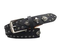 AGUTALITHIC Cinturón Tachonado para Mujeres Y Hombres Cráneo De Vaquero Grabado Y Remache Redondo Cinturones Cuero Brillante Punk Rock Occidental Correa(115cm/45, Black)