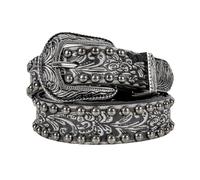 AGUTALITHIC Cinturón Vaquero con Tachuelas Relieve Cinturones Remaches Redondos Correa Hebilla con Grabado Floral Antiguo Borde De Cuerda(110cm/43, Silver)