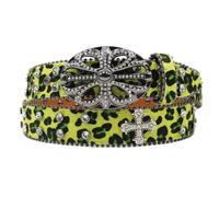 AGUTALITHIC Cinturón Vaquero Leopardo para Mujer Y Hombre Cinturones Hebilla Ovalada Hueca Brillantes Brillantes para Jeans Y Vestidos(115cm/45, C03-Green)