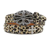 AGUTALITHIC Cinturón Vaquero Leopardo para Mujer Y Hombre Cinturones Hebilla Ovalada Hueca Brillantes Brillantes para Jeans Y Vestidos(105cm/41, C03-Yellow)