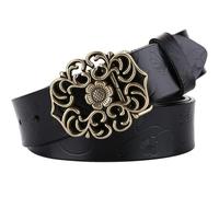 AGUTALITHIC Cinturón Western Style para Mujer Cinturones En Relieve Floral 33mm De Ancho Hebilla Dorada Hueca Grabada para Jeans Y Vestido(110cm/43, Black)