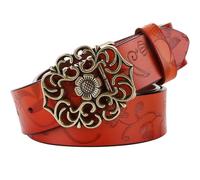 AGUTALITHIC Cinturón Western Style para Mujer Cinturones En Relieve Floral 33mm De Ancho Hebilla Dorada Hueca Grabada para Jeans Y Vestido(110cm/43, Brown)