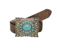 AGUTALITHIC Floral Occidental Vintage Cinturón En Relieve para Mujeres Hombres Cowgirl Cowboy Correa De 38mm De Ancho con Hebilla Turquesa para Pantalones Vaqueros(100cm/39, Style-B)